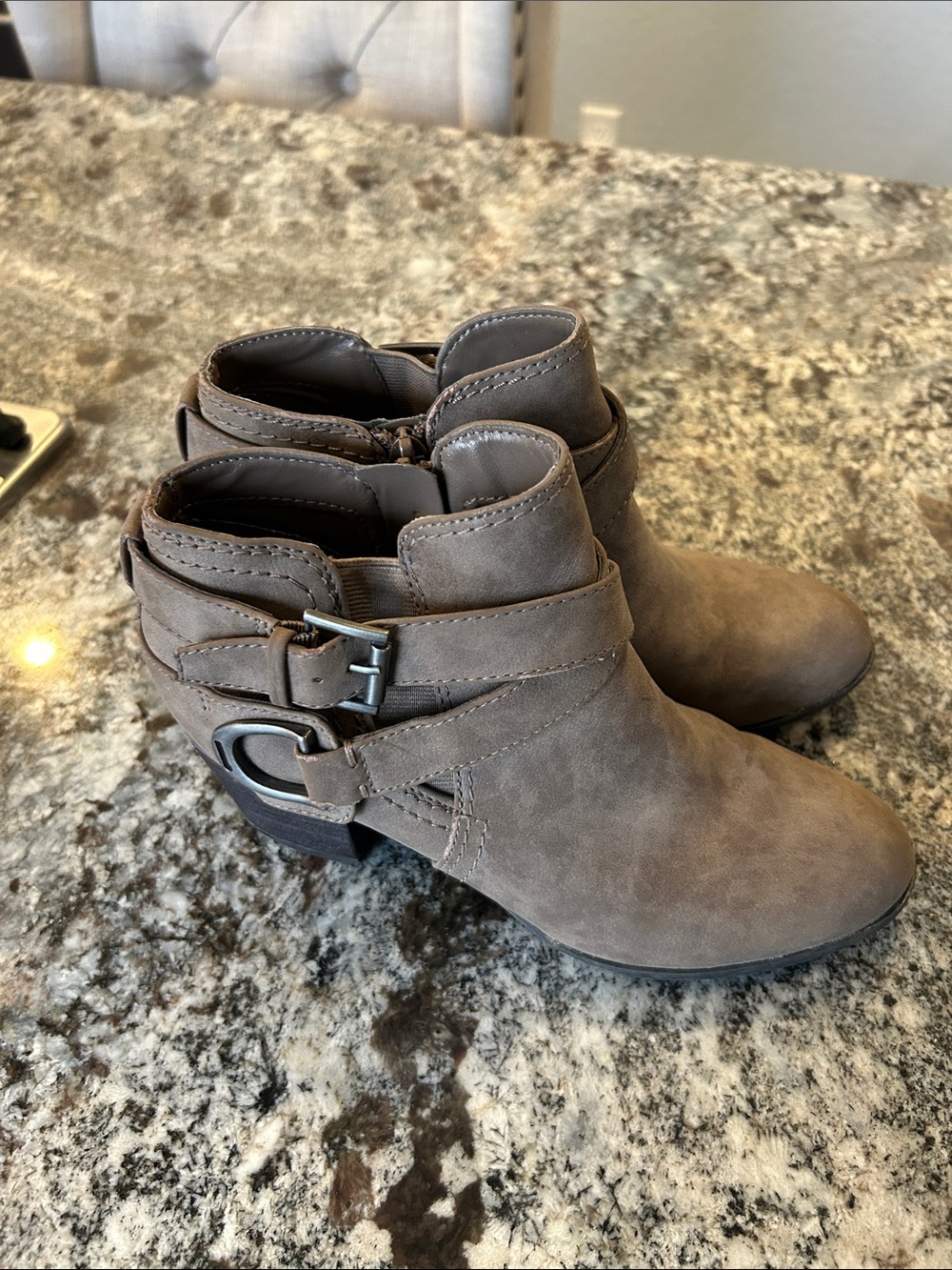 Indigo Rd Taupe Strap Ankle Booties with Decorative Buckles 6